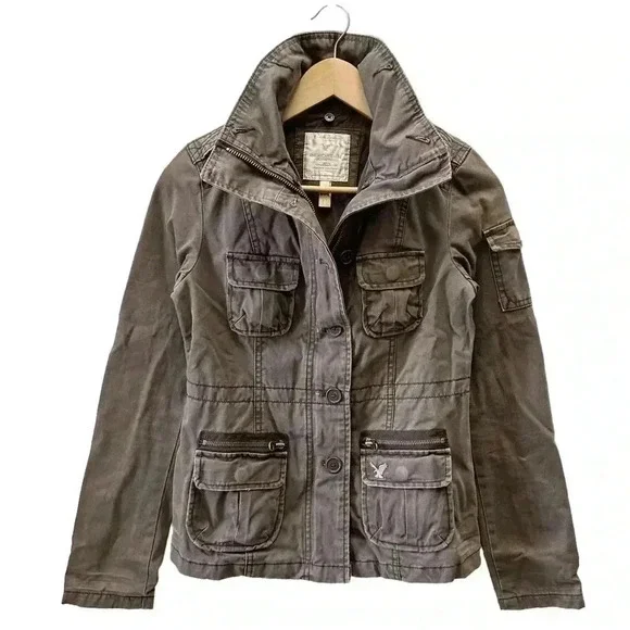 American Eagle Outfitters Jacket Utility Military Cargo Field Cotton Brown XS - Picture 16 of 16
